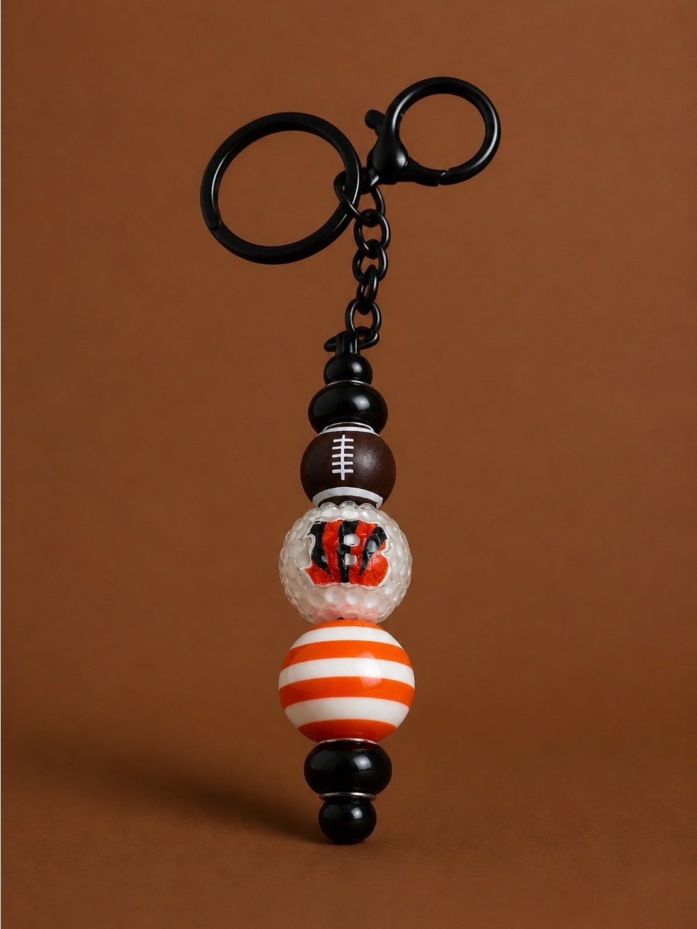 Cincinnati Bengals Football Beaded Keychain Bag Charm